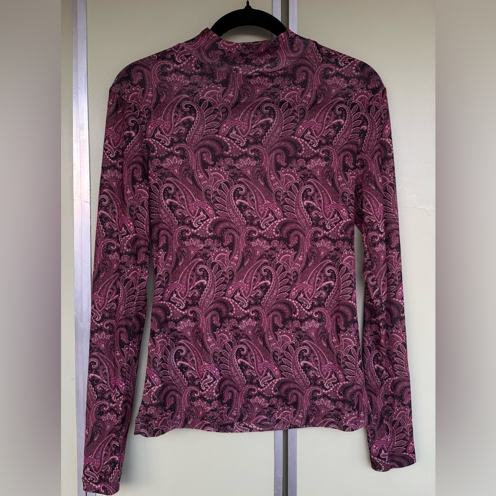 Mango Paisley Printed Mesh Long Sleeve Top